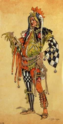Touchstone le clown, costume pour Comme il vous plaira, produit par R. Courtneidge au Princes Theatre, Manchester